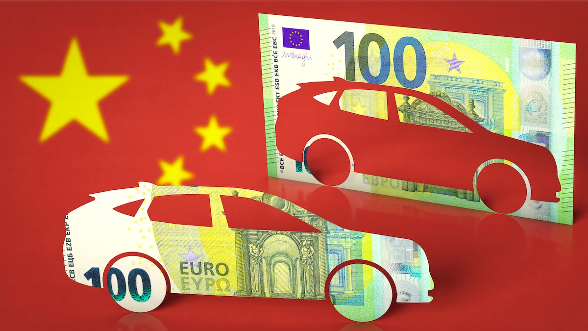 3D illustration, Punitive tariffs on electric cars from China in the EU